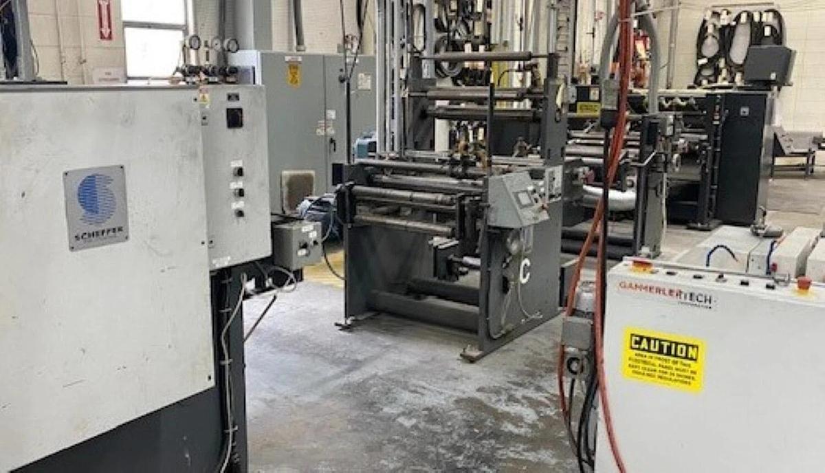 Used Scheffer servo Inline Offline Finishing with Plows, Ribbon Deck, Die Cutter