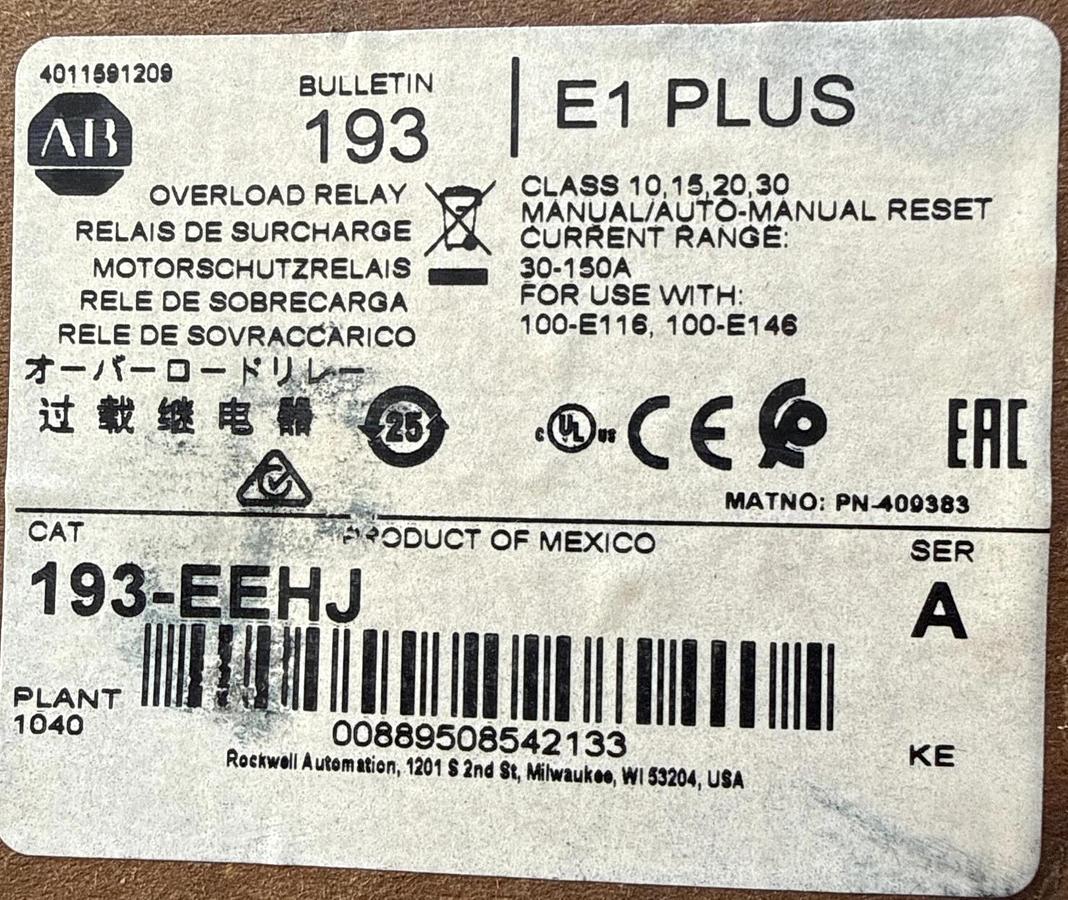 Allen-Bradley 193-EEHJ ELECTRONIC OVERLOAD RELAY NEW