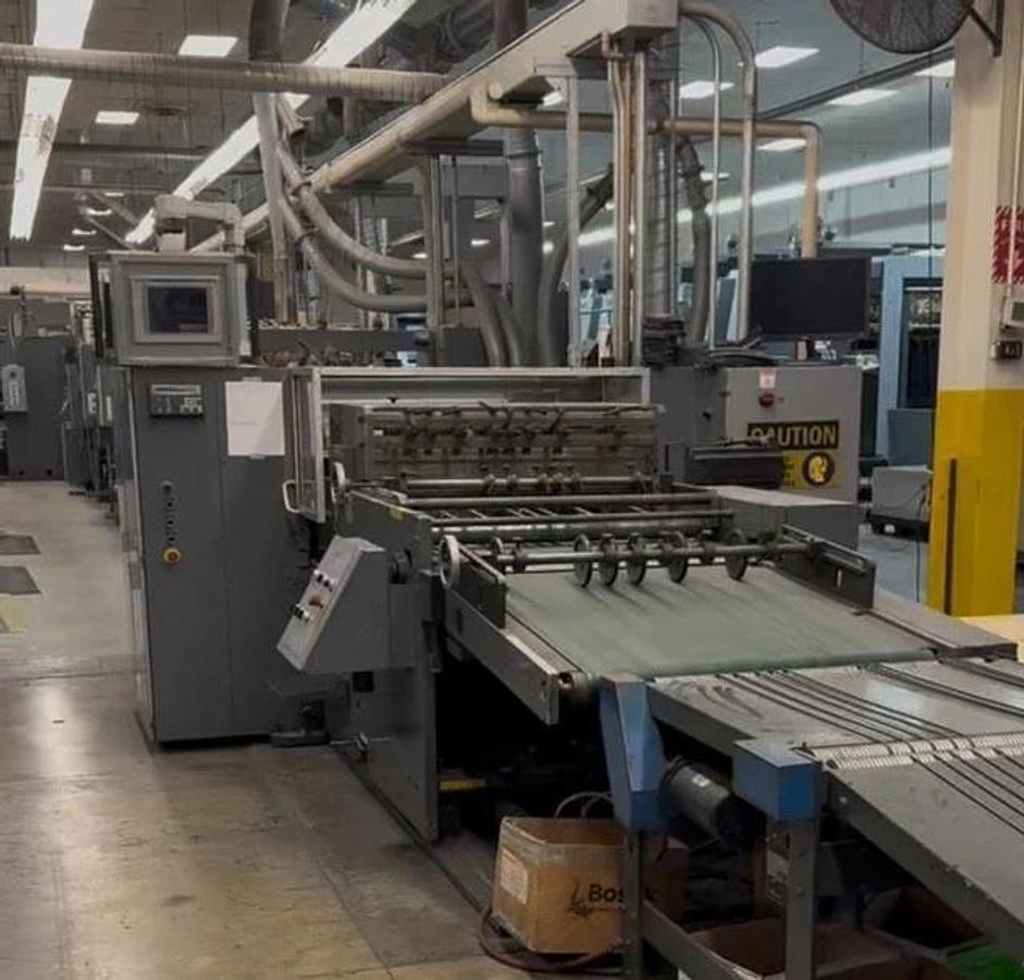 Used Scheffer 38" wide inline with Die Cutter, gluer, UV coater, Dynatec, Baldwin