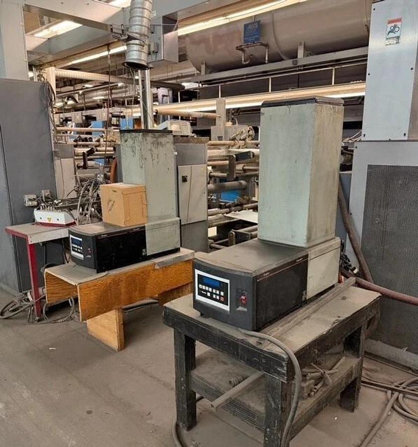 Used Scheffer 38" wide inline with Die Cutter, gluer, UV coater, Dynatec, Baldwin
