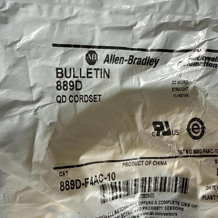 AB Factory Sealed Allen Bradley 889D-F4AC-10 Cordset 10m Long, 4-Pin, 250V NEW