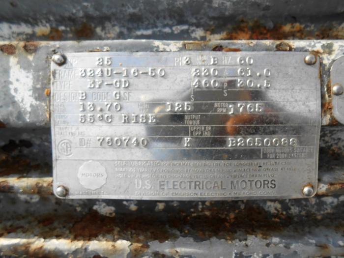 Used Motor, 25 HP, US Electric, 220/440V, 1765 RPM, Inline, #S742173