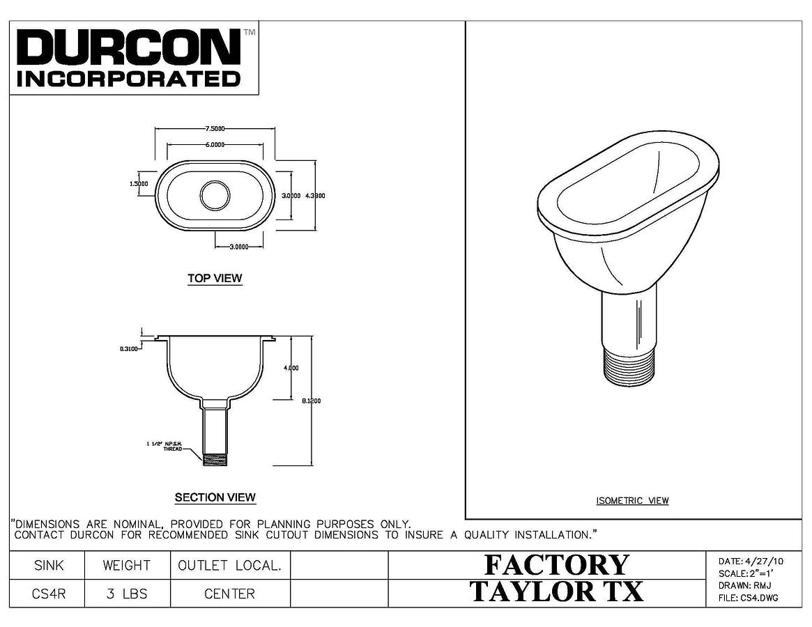 Durcon CS4R Poly Cupsink, Black — 5.63″ x 2.63″ x 3.7″