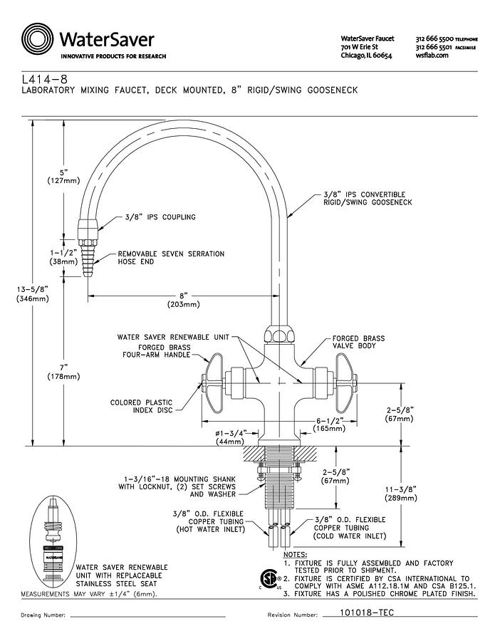 WaterSaver L414-8: Laboratory Mixing Faucet with Rigid/Swing Gooseneck