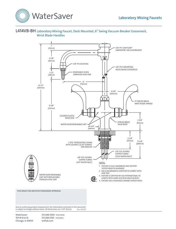 WaterSaver L414VB Laboratory Mixing Faucet