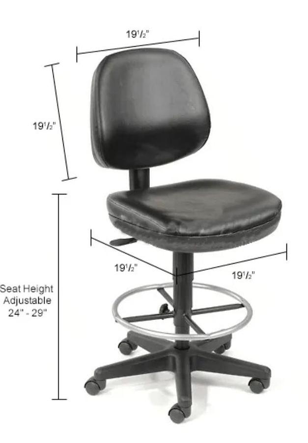 2025 Vinyl Task Stool, 360° Footrest, Black Labrotory Chair