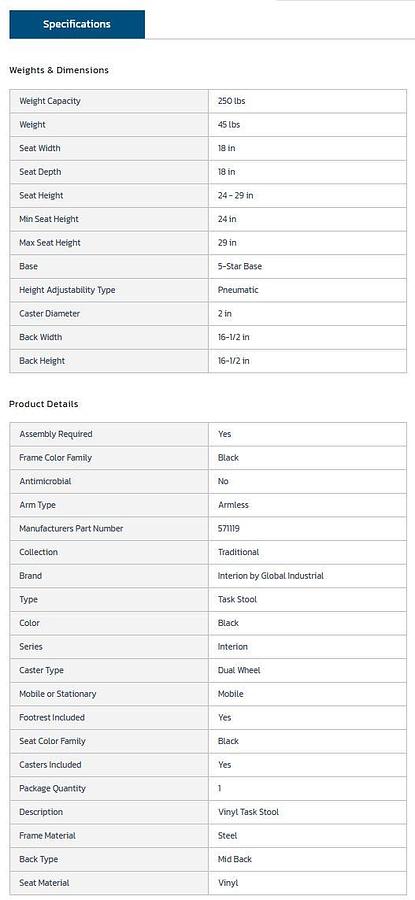 2025 Vinyl Task Stool, 360° Footrest, Black Labrotory Chair