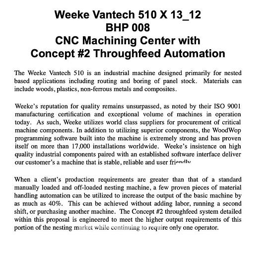 Used 2013 Weeke Vantech 510 with Loading & Offload