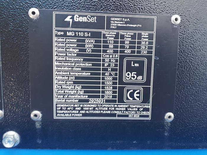 Used Genset MG 110 S-I - Road Tow - Rental Spec