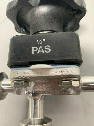 Used ITT Pure-Flo  .5-316L-RA20MAX-CWP150 3-way Diaphragm Valve w/ 1/2" Sanitary Fit