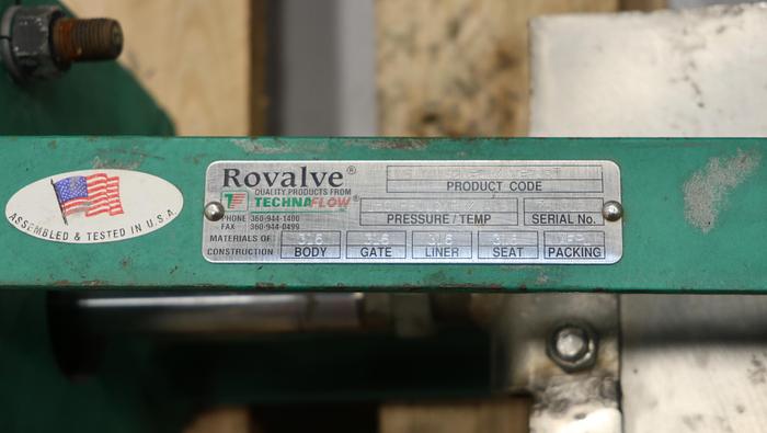 Unused Rovalve S20-B 6" V-port Air Operated Knife Gate Valve #44347