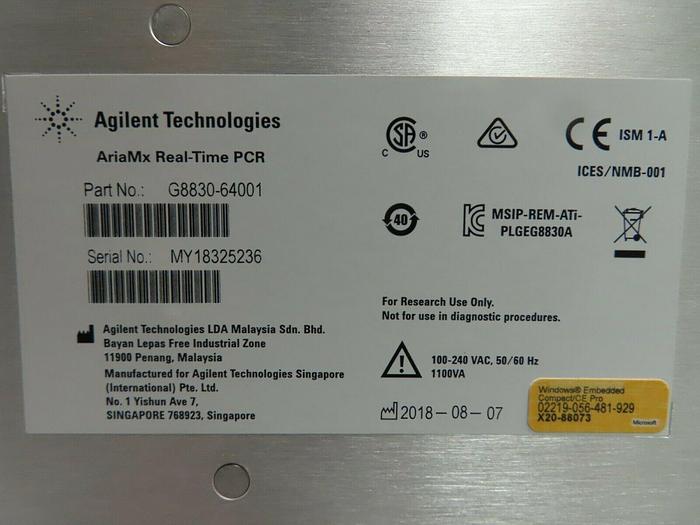 Used AGILENT AriaMx Real-time PCR System Fully Integrated qPCR W/ 3 Optical Cartridge