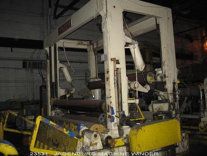 Used Jagenberg 45-21 Machine Winder, 24"X128" Drums, Regenerative Brake, Dual Drum Drives With 100Hp, 500V, Dc Drives, Falk 2070Y1B Gear Boxes, Shaftless Rewind, 84" Max Rewind Diameter #23531