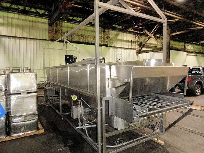 Used STEAM FIRED BLANCHER, 48" W X 16' LONG, OVERHEAD FRAMEWORK FOR HOISTING CANOPY, ALL STAINLESS STEEL M2003M