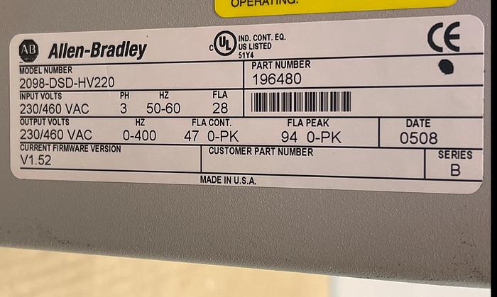 Used Allen-Bradley 2098-DSD-HV220 Ser B