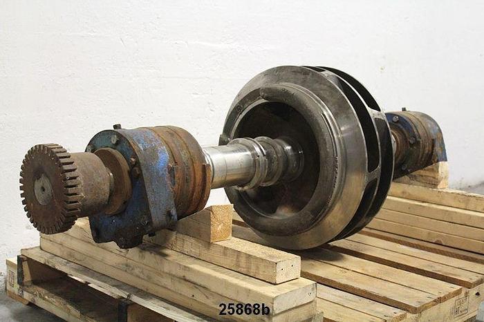 Used Goulds 3415 Goulds Rotating Assembly For 3415 16X18X22H, 21.25" Split, Staggered And Skewed, Stainless Steel Impeller, Stainless Steel Shaft, Stainless Steel Packing Sleeves, Stainless Steel Packing Rings. #25868