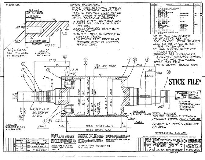 Used Beloit  Dryers, 60" Dia X 158" Face, 75 Psi Working Pressure, Asme Coded, With Anti-Friction Bearings, Framing, Gears, Steam Joints, Felt Stretches & Guides #23014