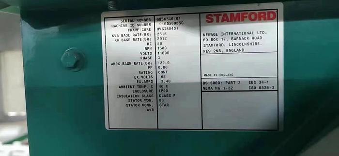 Used Cummins generator very low hours with Stamford alternator