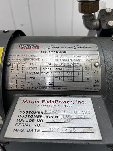 Used Lincon TP5339C HP 3/4 PH3 HZ60, Parker D1VW8CNYCF, Omega PSW800