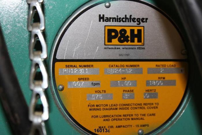 Unused P&H Harnischfeger 8H2452A5 Electric Chain Hoist, 2-Ton, 1 Hp, 1800 Rpm, 575 Volt, (Unused) #16013