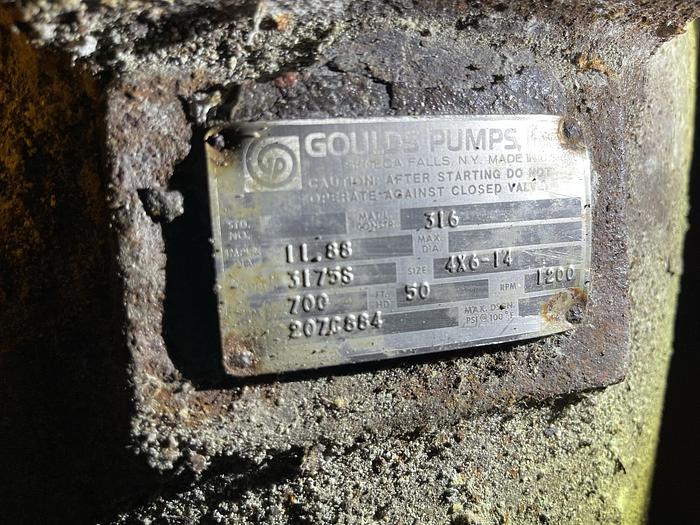 Used GOULDS 3175S 4X6-14 CENTRIFUGAL  PUMP 316 S/S WITH 20HP MOTOR