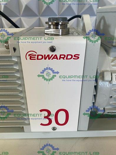 Used Edwards E2M30 Rotary Vacuum Pump 23 CFM w/ EMF20 Oil Mist Filer & 1.2 HP Motor