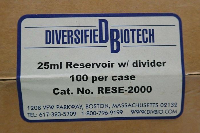 Used (100) Diversified Biotech B-0820-4 RESE-2000 25ml Sterile Reservoir w/ Divider