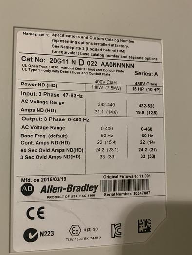 Used ALLEN BRADEY POWERFLEX 755 DRIVE 15HP