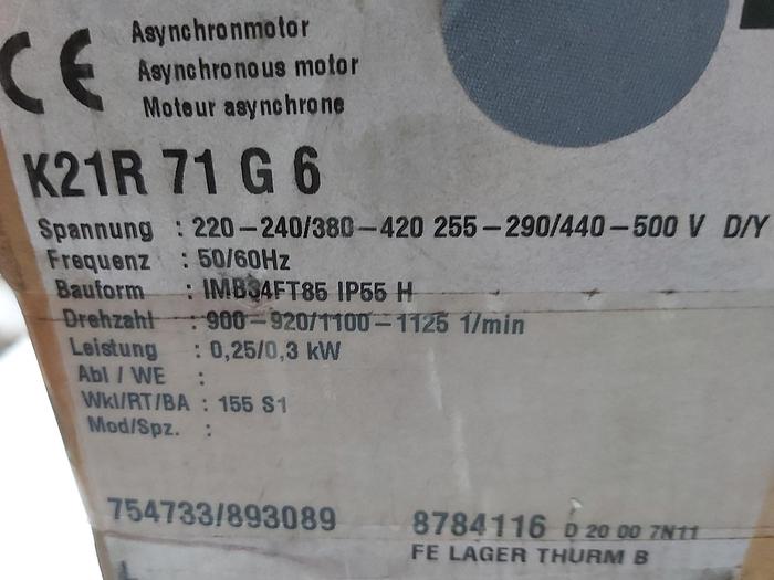 Elektromotor mit Flansch, K21R 71 G 6, 0,25 KW, 920 rpm, VEM,  neu