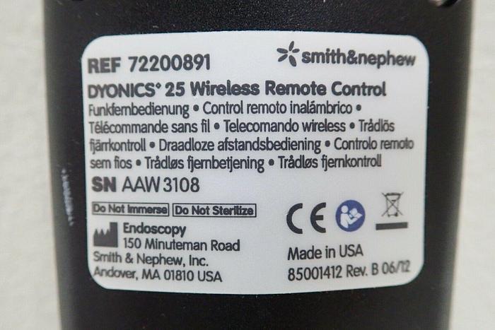 Used Smith & Nephew 72200891 Dyonics 25 Wireless Remote Control 7445232141115