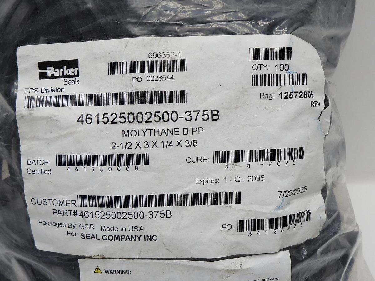 100x Parker 461525002500-375B PolyPak Hydraulic Seals Molythane B PP 2.5"x3"x.25