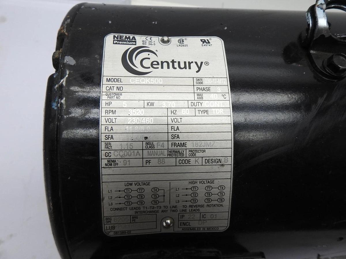 Century / A.O Smith CEQK500 5.0hp, 230v/460v, 3 Phase, 1-Spd, EQ Series NEW READ