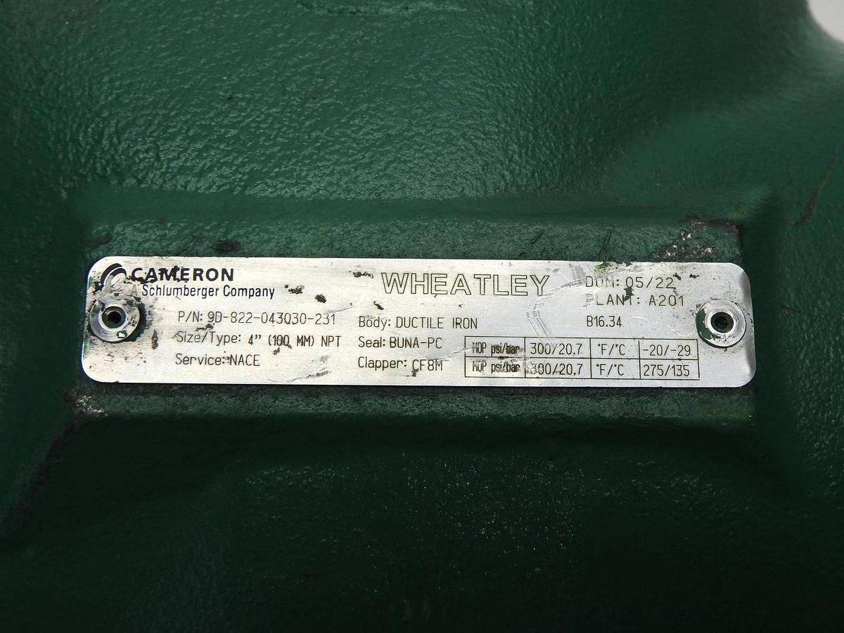 Cameron Wheatley Series 822 9D-822-043030-231 DUCTILE IRON 4" (100 MM) NPT NEW!