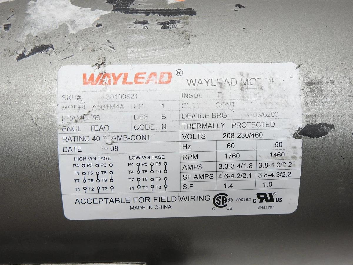 Waylead 1HP Motor A561M4A Fan Motor 3Ph, 56 Frame, 60Hz, 208-230/460 TEAO