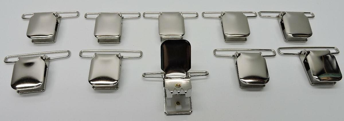 (10) Hold-Up Suspenders Heavy Duty JUMBO Nickel Plated Metal No-Slip Clips