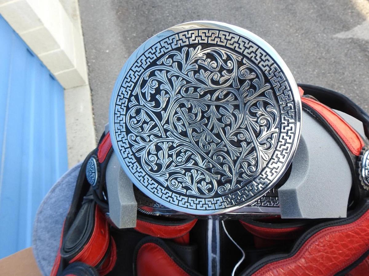 Alpha Cimarron Red Saddle Show Saddle FANCY Red/Black