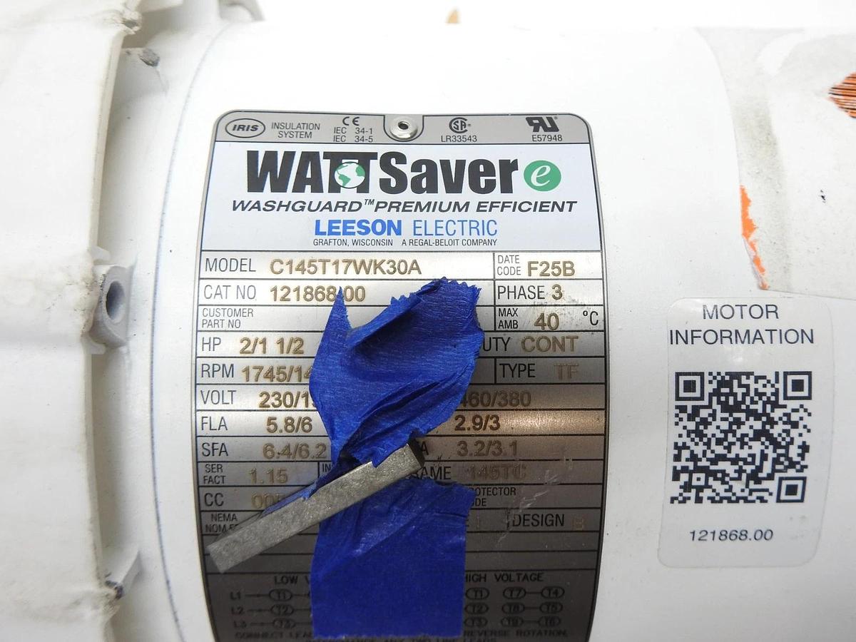 Leeson 121868.00 Electric Motor 2 HP 1800 Rpm 3PH 230/460 Volt 145TC Frame NEW