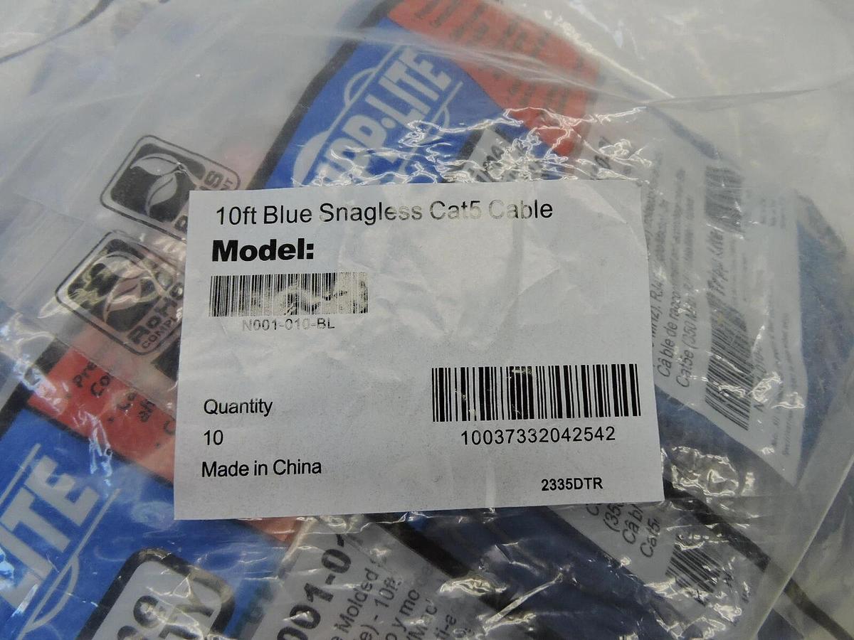 (10 PACK) - Tripp Lite N001-010-BL CAT-5E Snagless Molded Patch Cable (10ft) 37332042545