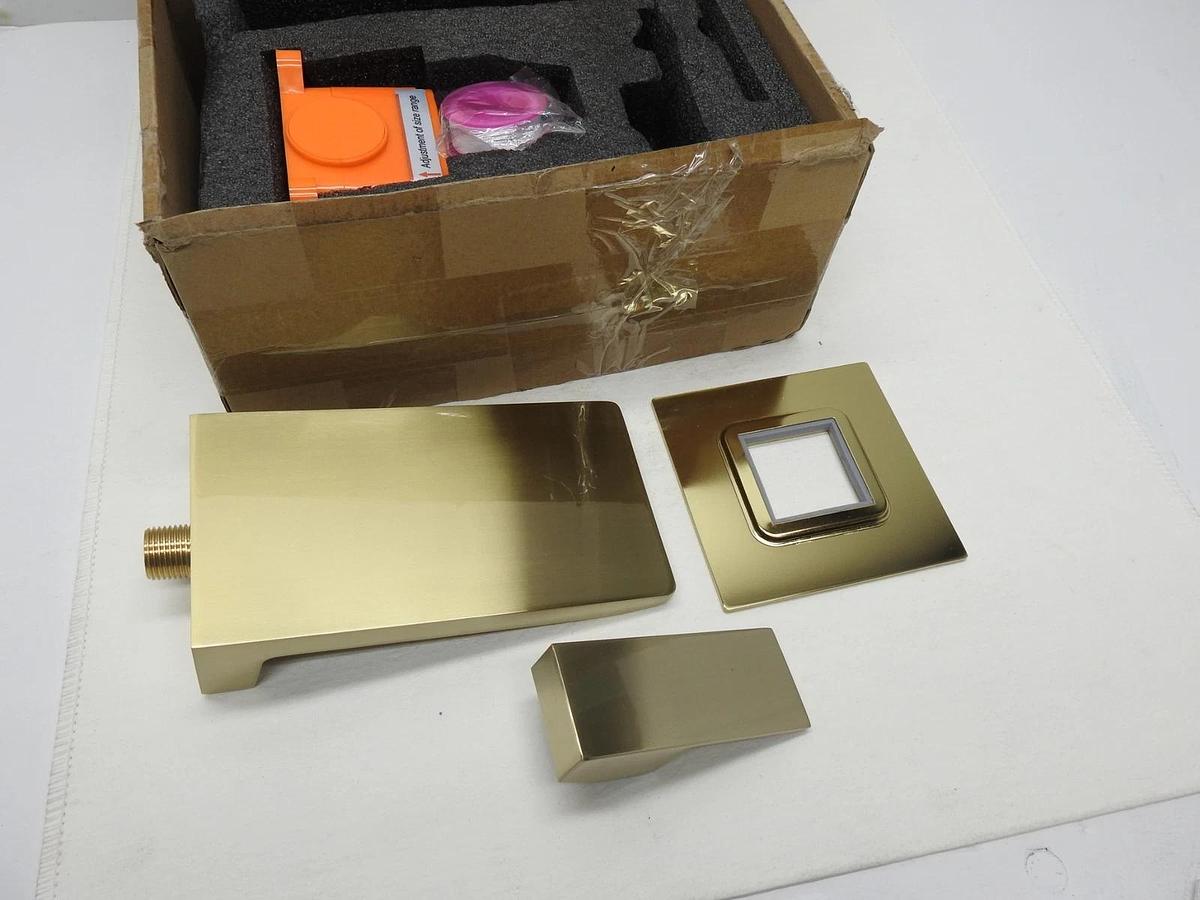 Weibath Waterfall Wall Mounted Bathroom Sink Faucet Single Handle Brushed Gold