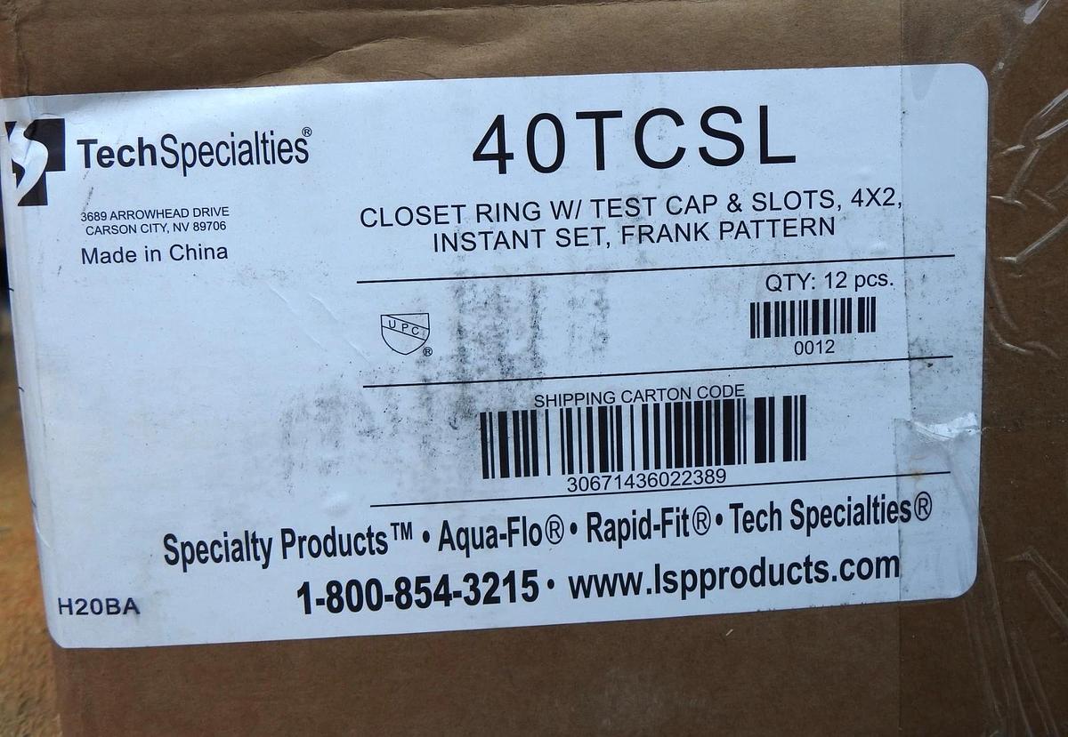 (12-pk) LSP 40TCSL 4X2 INSTANT SET FRA PAT CI CLOSET FLG W/ SLOTTED TEST CAP