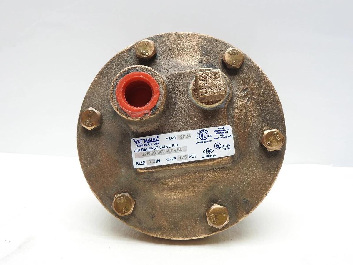 Val-Matic Air Release Valve 22R50-3CT-L6VS0 (1/2", CWP 175 PSI) 22R50 - NOB NEW!