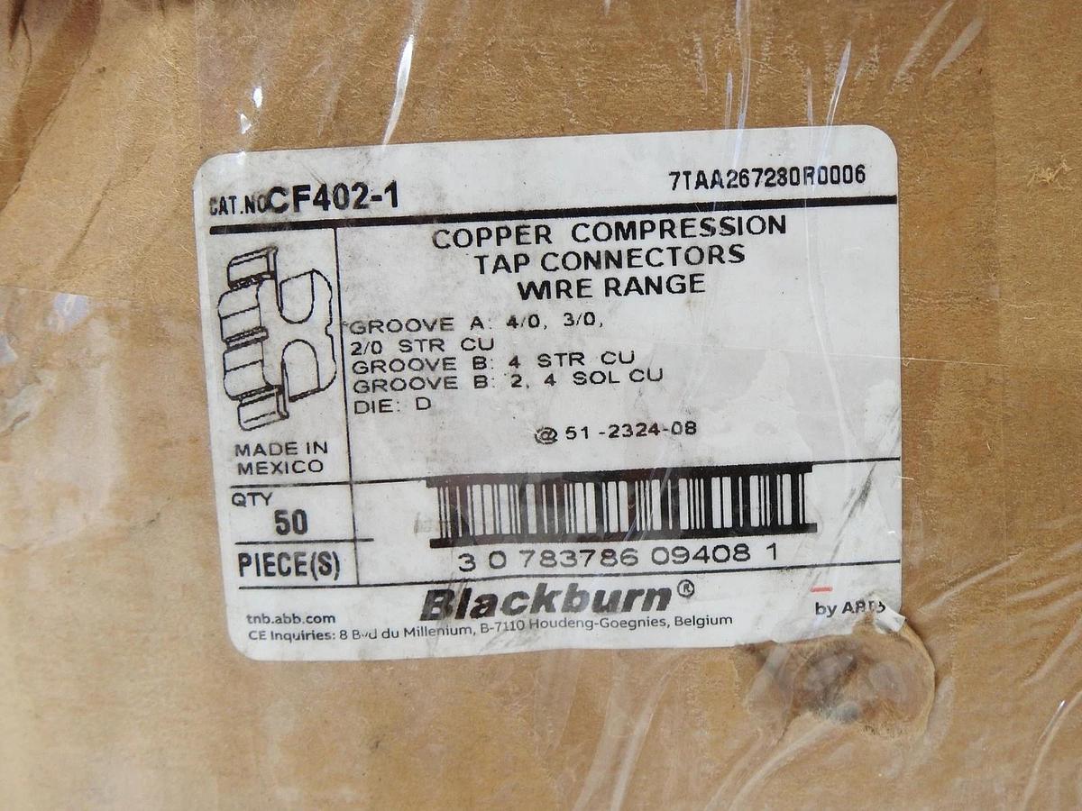 50 pk Blackburn CF402-1 4/0 to 2/0 AWG Copper Compression H-Tap Connector