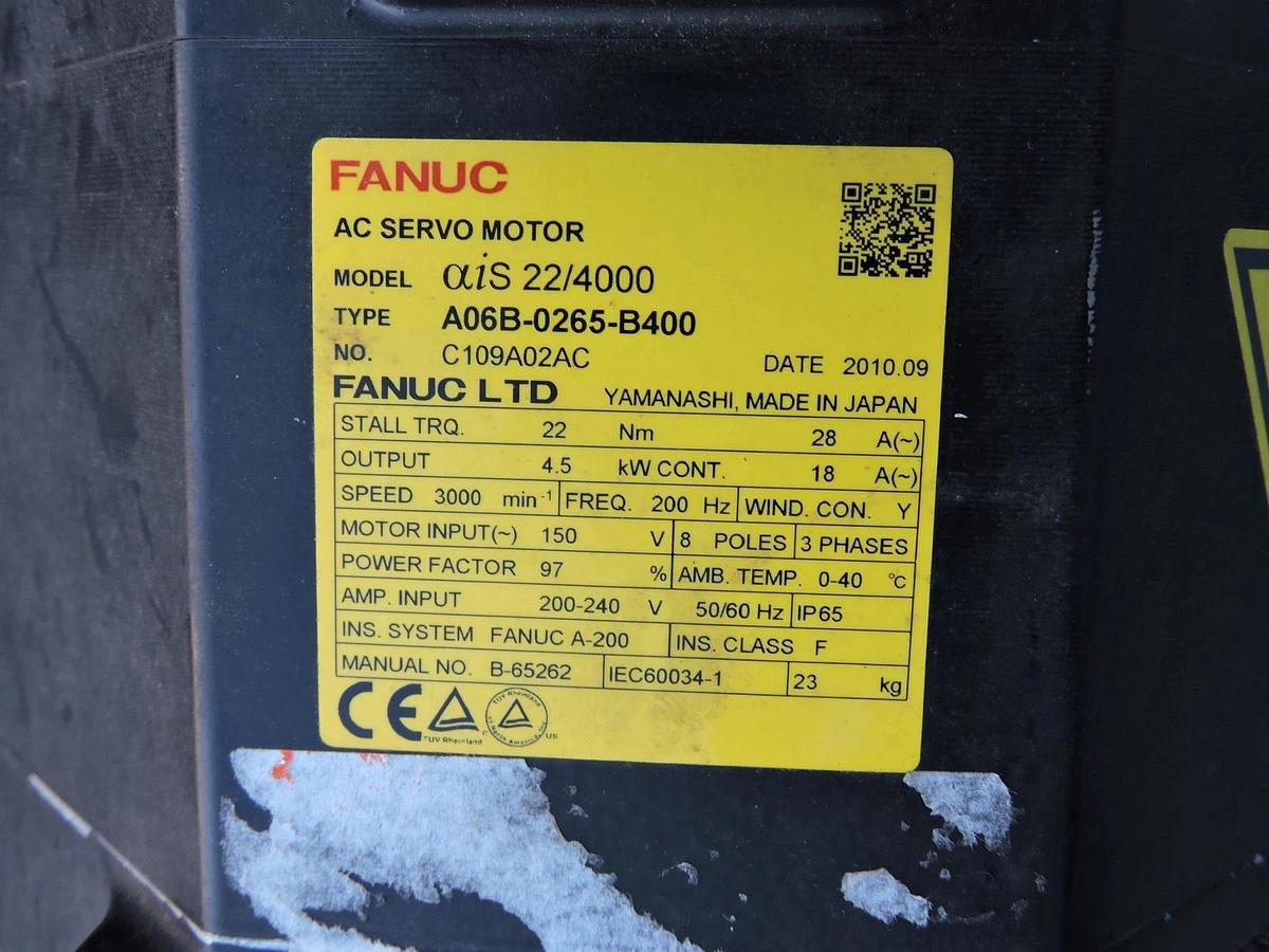 Fanuc AC Servo Motor A06B-0265-B400 w/ A860-2000-T301 Servo Motor Pulsecoder