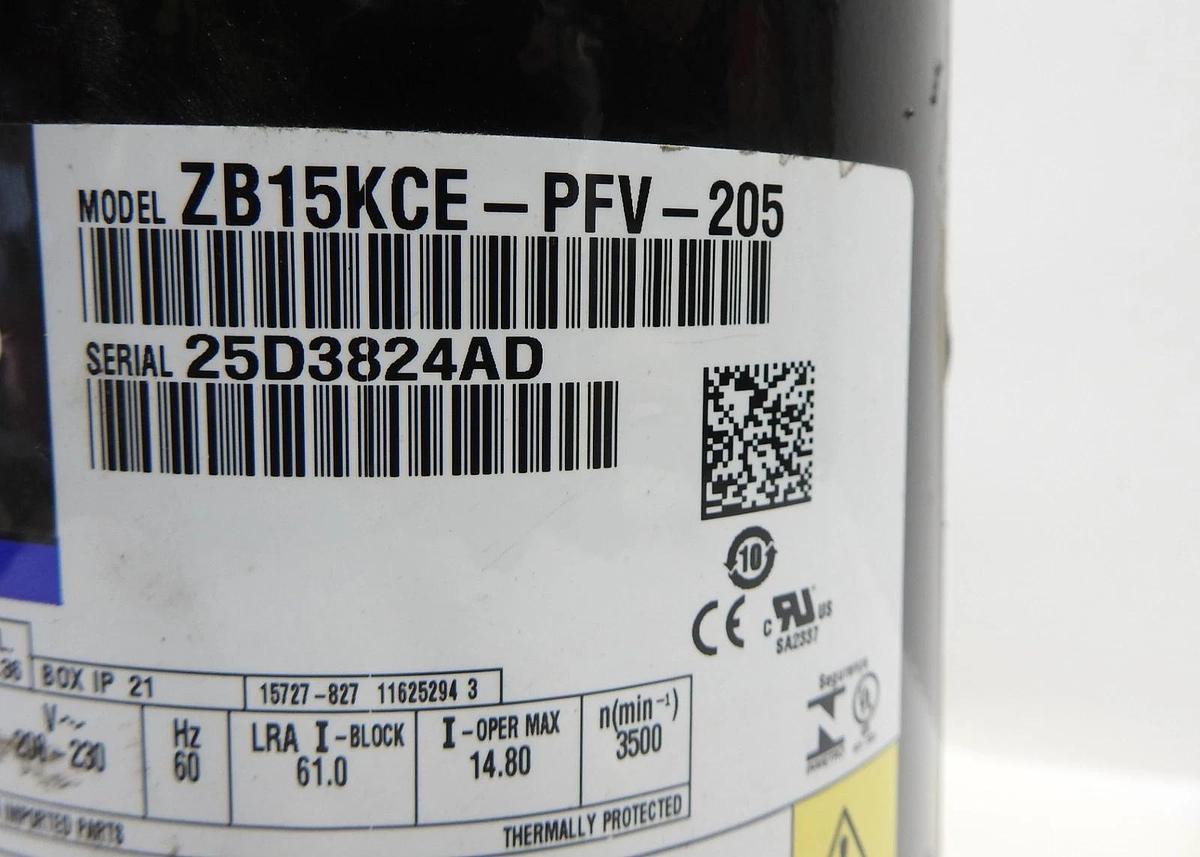 Emerson Copeland Scroll Compressor ZB15KCE-PFV-205, 208-230V 1PH - NOB NEW!