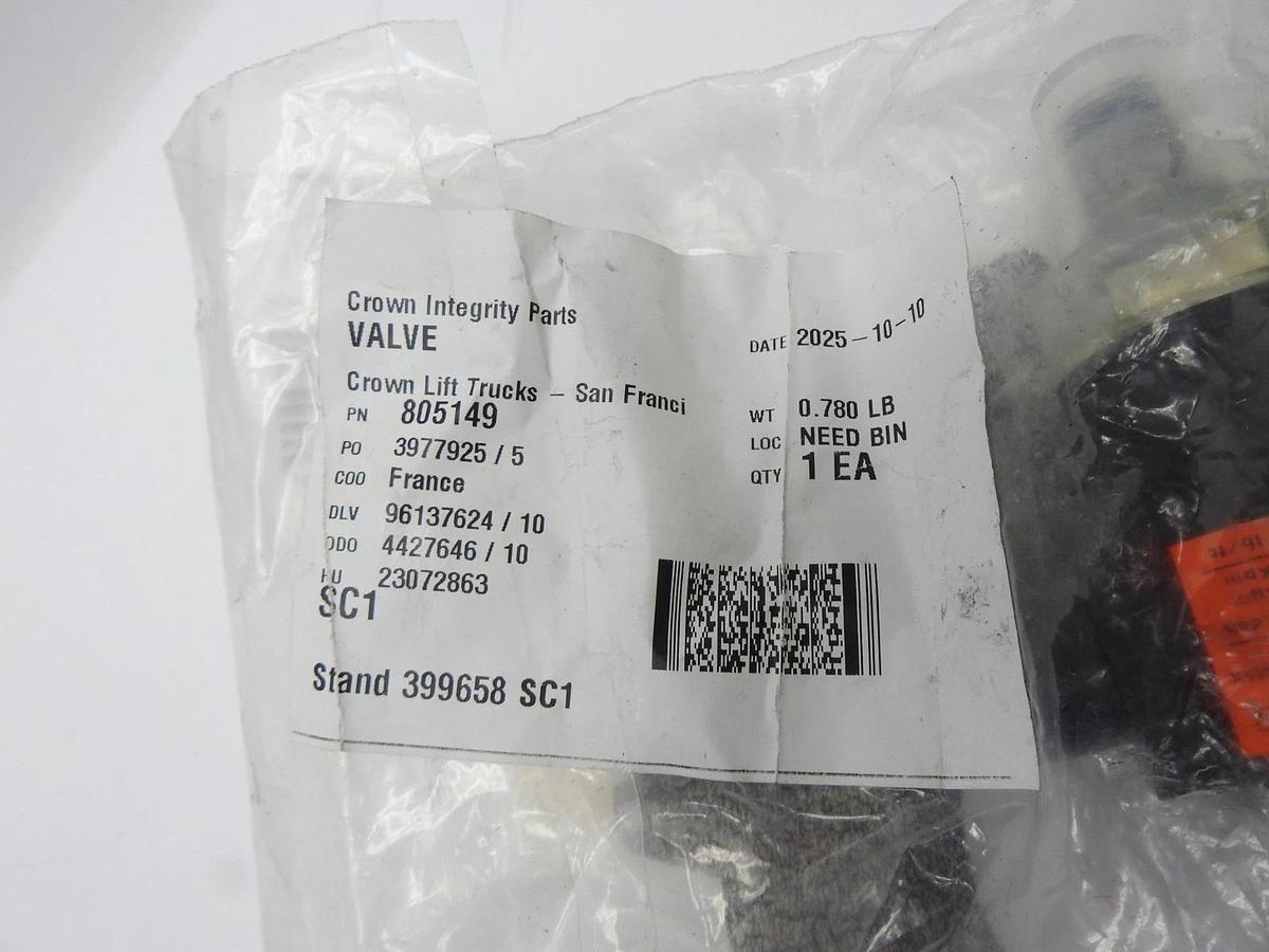 OEM Crown Forklift 805149 Valve - Lowering Solenoid - GENUINE NEW!