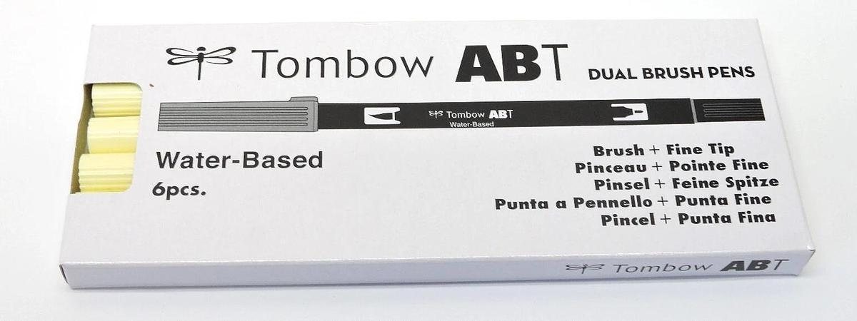 (Lot of 6) - Tombow 56510 Dual Brush Pen Art Marker, ABT 090 Baby Yellow - NEW!