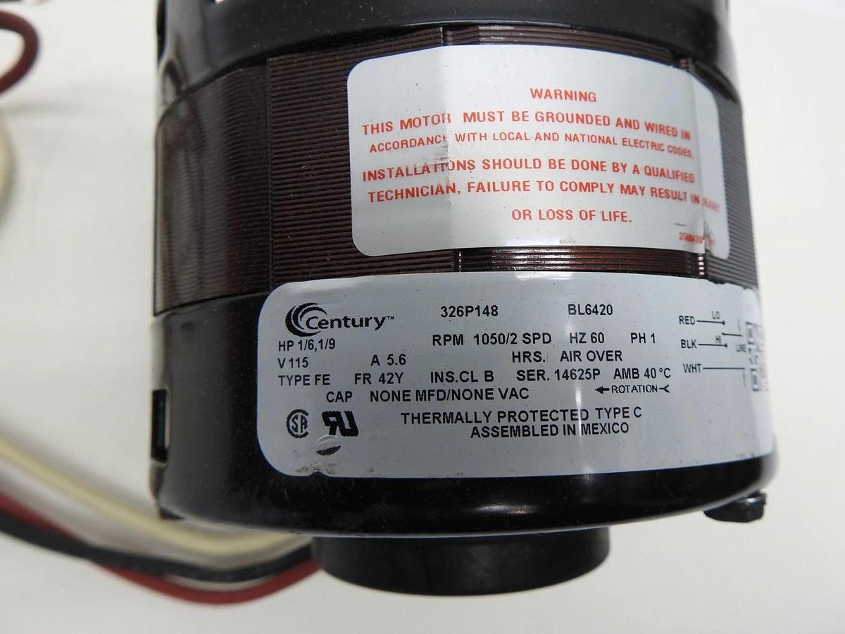 Century 326P148 AO Smith 1050 RPM 115v 1050/2 Direct Drive Furnace Motor 1/6 HP