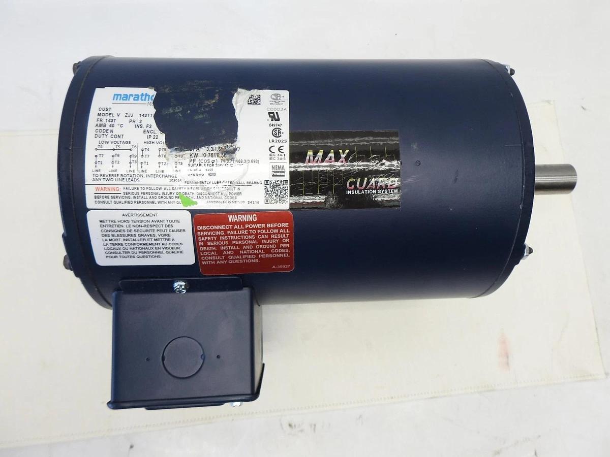 Marathon Electric Motor 143T Series PH 3, 0.75KW 143TTF