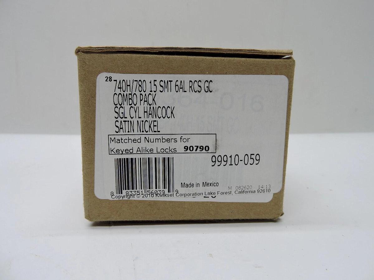 Kwikset 740H/780 15 SMT 6AL RCS SGL CYL Hancock Combo Pack Satin Nickel - NEW!