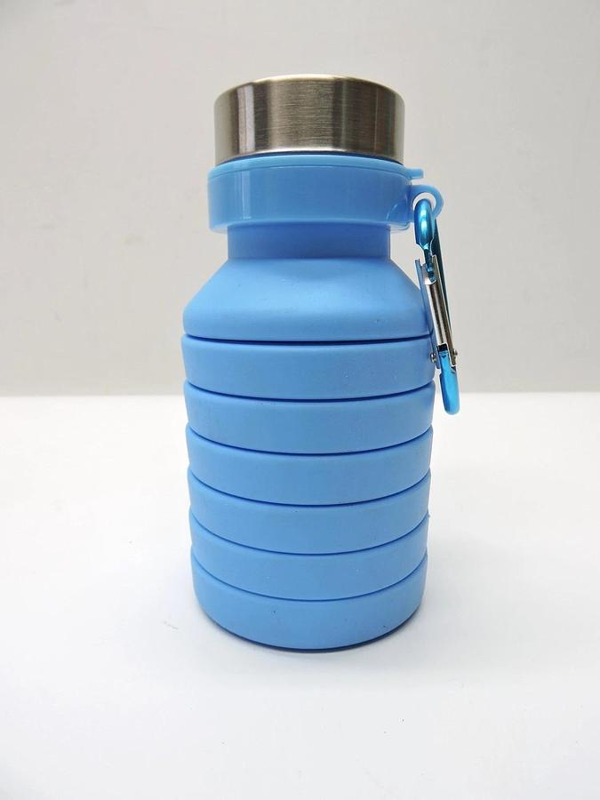 (Lot of 58) Blue Collapsible Water Bottle Silicone Foldable 550ml, 18.50 oz